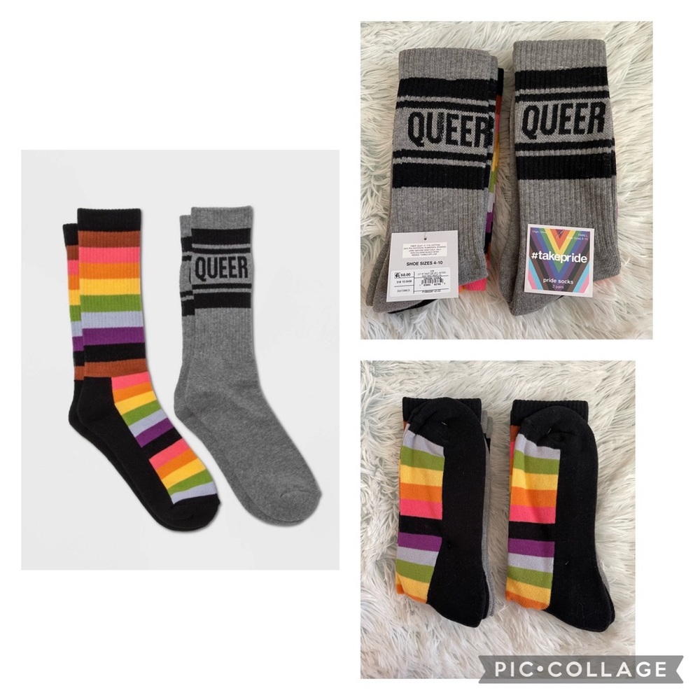 NWT* S 4-10 Adult 4pk Socks Queer Rainbow- Heather Gray Small 4-10